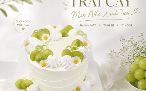 Bánh kem trái cây mix nho xanh tươi – Sự kết hợp hoàn hảo giữa vẻ đẹp tinh tế và hương vị thanh mát