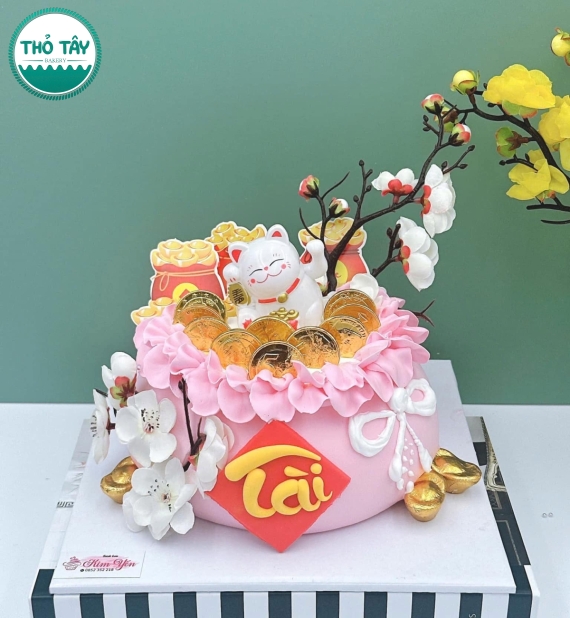 Bánh Kem Khai Trương tone Hồng  – Phát Tài Phát Lộc