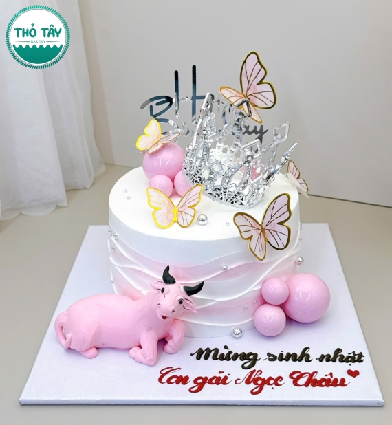 Bánh Kem dành cho bé gái nặn hình dê hồng 