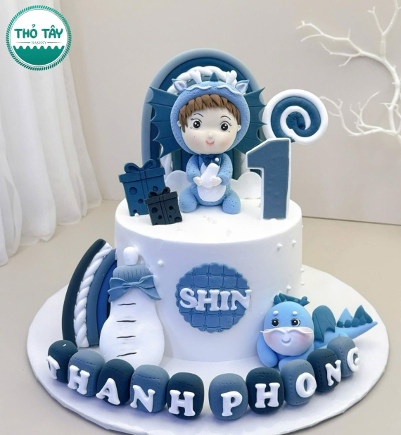 Bánh fondant thôi nôi bé 12 tháng – Thiết kế theo tên bé yêu