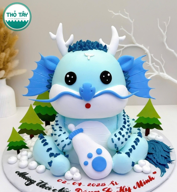 Bánh Kem thôi nôi dành cho bé trai tuổi rồng tone màu xanh