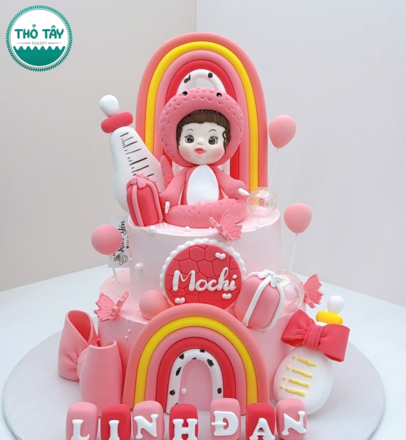 Bánh Kem thôi nôi dành cho bé gái tuổi rắn toen hồng