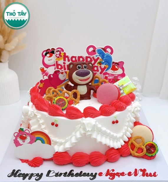 Bánh Kem thích gấu dâu tone hồng xinh