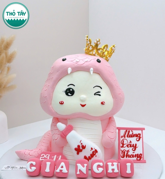 Bánh Kem Thôi Nôi Cho Bé Gái tuổi rắn tone hồng