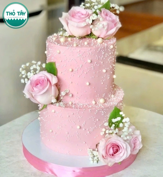 Bánh Kem Cưới Tone Trắng Hồng