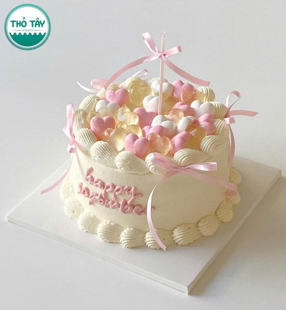 Bánh kem style Hàn Quốc phụ kiện trái tim hồng-bánh kem thỏ tây châu văn liêm