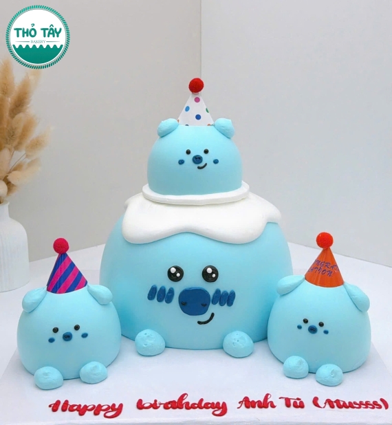 Bánh kem style hàn quốc 3 chú gấu xinh đội nón