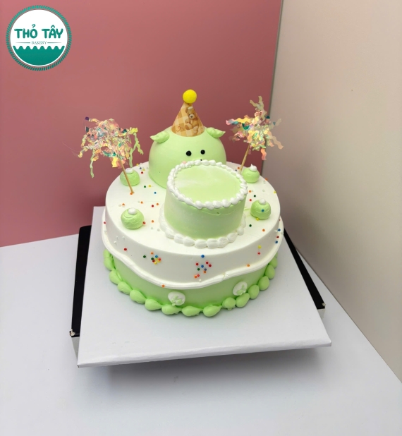 Bánh kem style hàn quốc tone xanh cây mẫu đẹp 