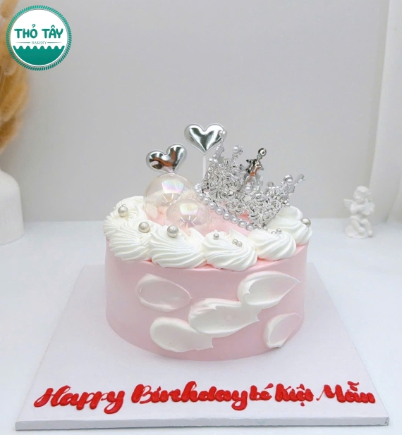 Bánh Kem tone hồng trang trí phụ kiện xinh xắn