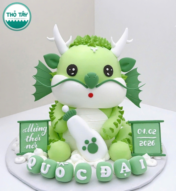 Bánh Kem thôi nôi dành cho bé trai tuổi rồng tone xanh