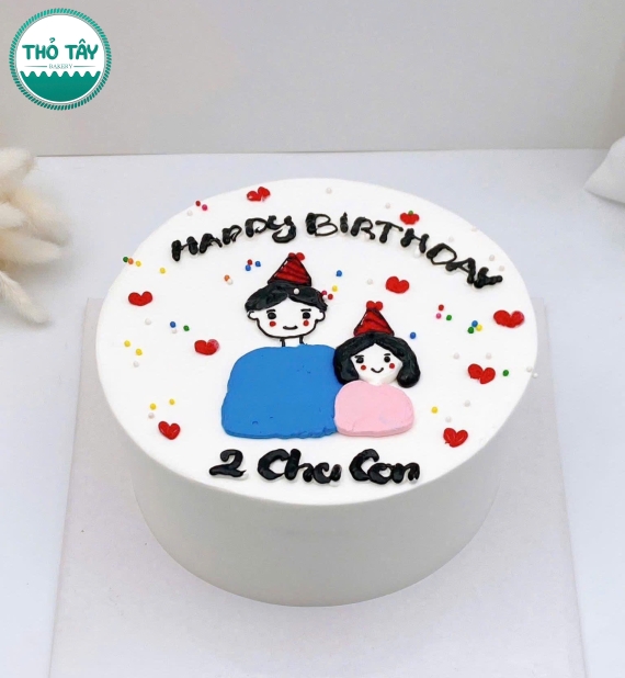 Bánh kem hàn quốc tạo hình vẻ chibi cha và con gái