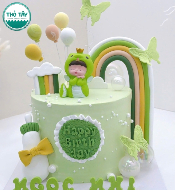 Bánh Kem thôi nôi làm bé trai màu xanh tuổi rắn