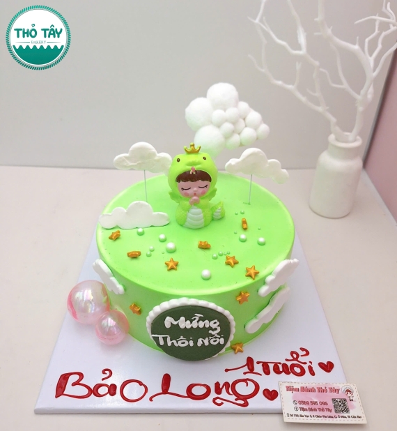 Bánh thôi nôi cho bé mẫu đẹp 2026 tone xanh tuổi tỵ