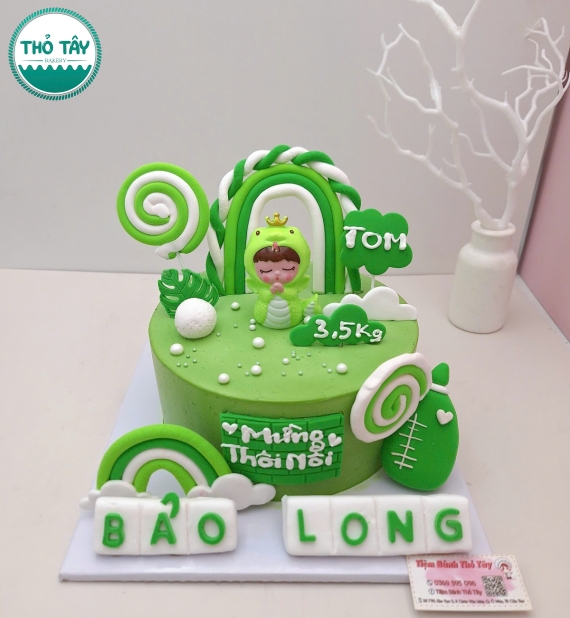 Bánh thôi nôi cho bé mẫu đẹp 2026 tone xanh tuổi tỵ