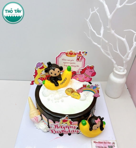 Bánh Kem Cho Bé Trai yêu khỉ gặm chuối hot 