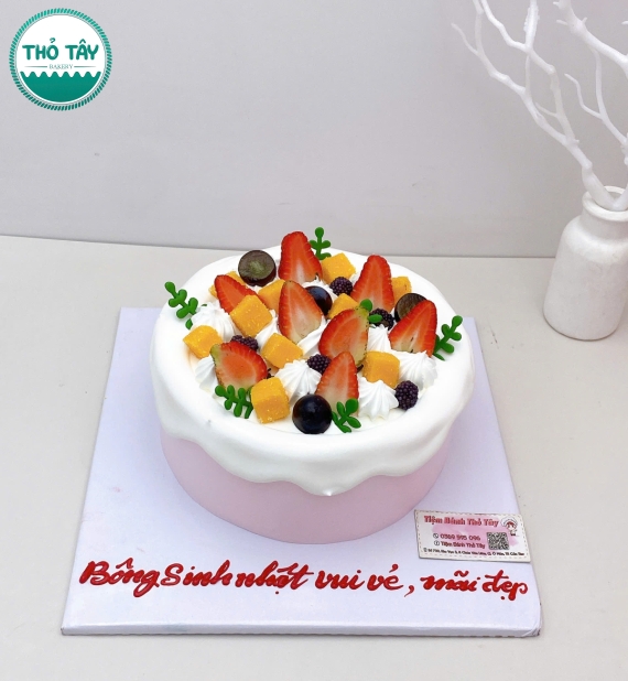 Bánh Kem trái cây tone hồng tặng sếp 