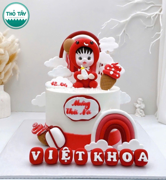 Bánh Kem thôi nôi tone đỏ dành cho bé trai 