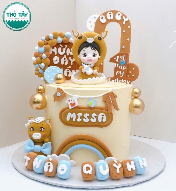 Bánh Kem đầy tháng tuổi ngọ dành cho bé gái 