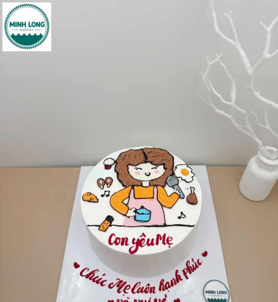 Bánh Kem vẻ hình chibi làm theo yêu cầu tặng mẹ 
