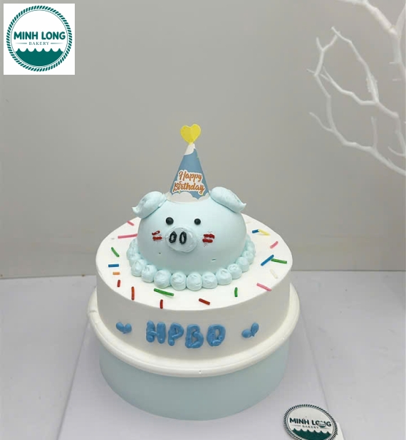 Bánh Kem Hàn Quốc chú heo xinh tone xanh 
