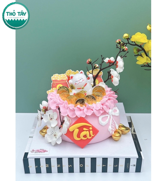 Bánh Kem Khai Trương tone Hồng  – Phát Tài Phát Lộc