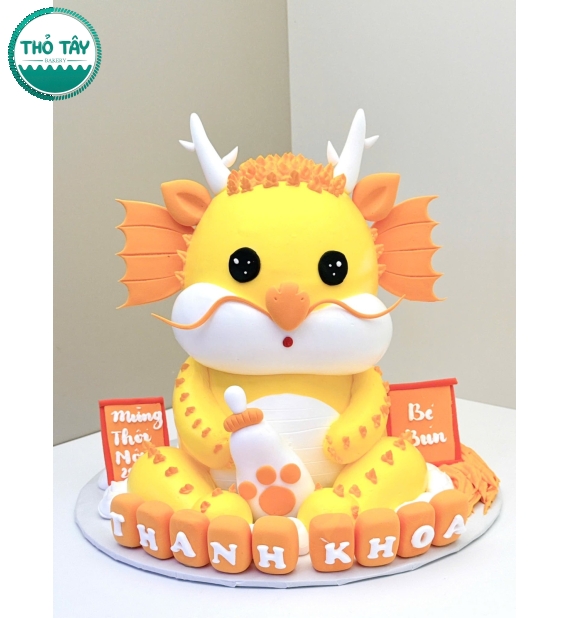 Bánh Kem thôi nôi tuổi rồng tone cam-giao bánh kem ngon ở cờ đỏ