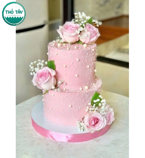 Bánh Kem Cưới Tone Trắng Hồng