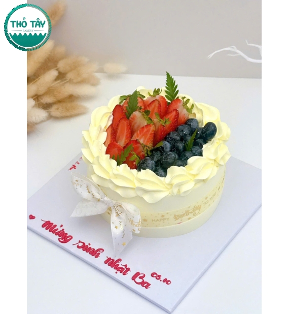 Mẫu bánh sinh nhật phô mai mix 2 loại trái cây