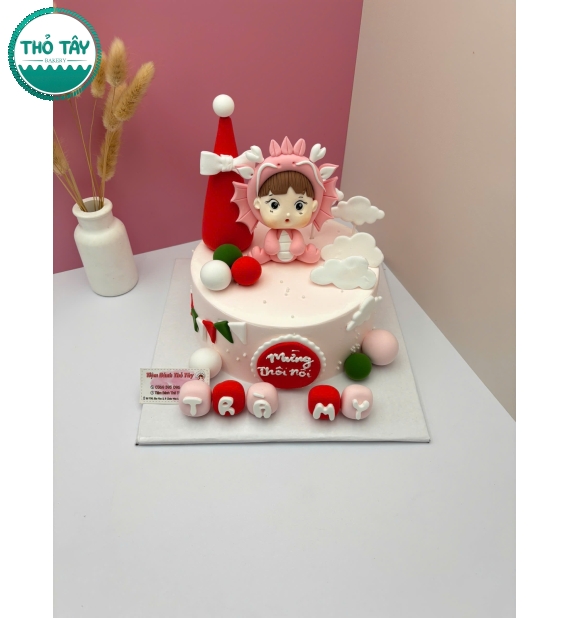 Bánh Kem thôi nôi dành cho bé gái tone hồng đỏ tuổi rắn