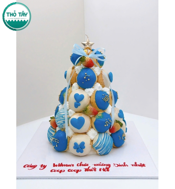 Tháp Bánh donut mừng bé trai tone xanh