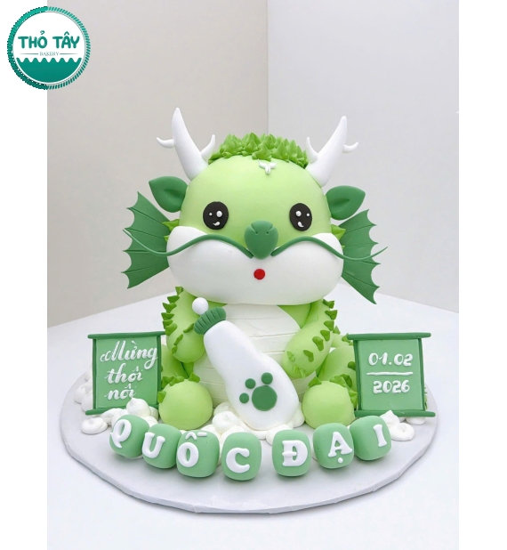 Bánh Kem thôi nôi dành cho bé trai tuổi rồng tone xanh