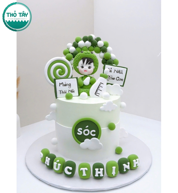 Bánh Kem thôi nôi dành cho bé trai tuổi rắn tone xanh