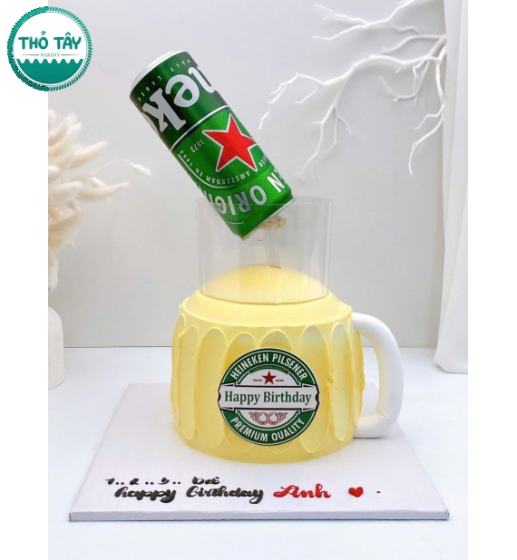 Bánh kem dành cho nam tạo hình ly bia heineken