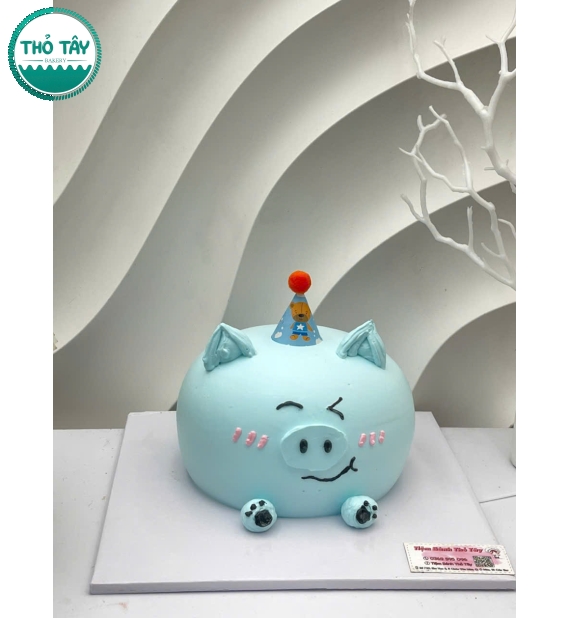 Bánh kem tạo hình chú heo xanh dương