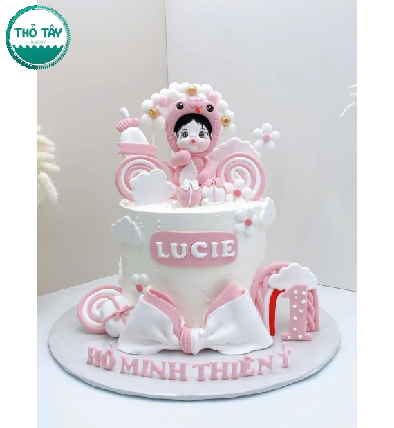 Bánh Kem thôi nôi tuổi tỵ tone hồng mẫu bánh đẹp 