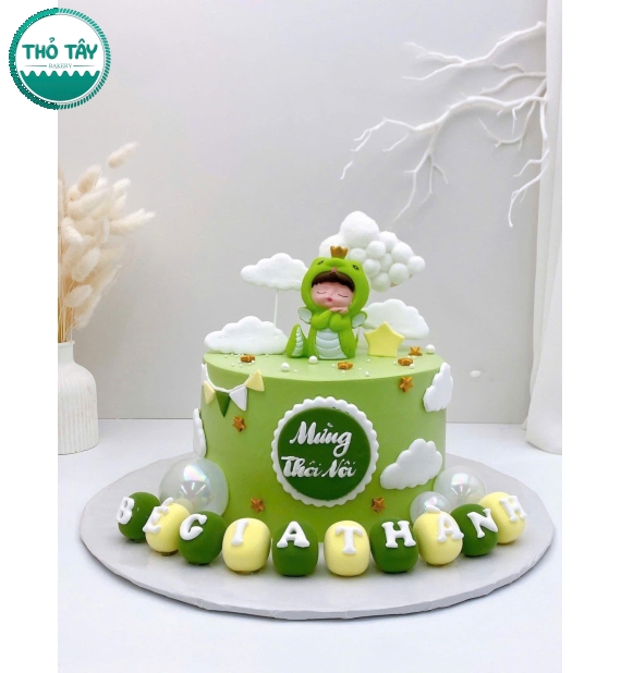 Bánh Kem thôi nôi dành cho bé trai tuổi rắn tone xanh hot