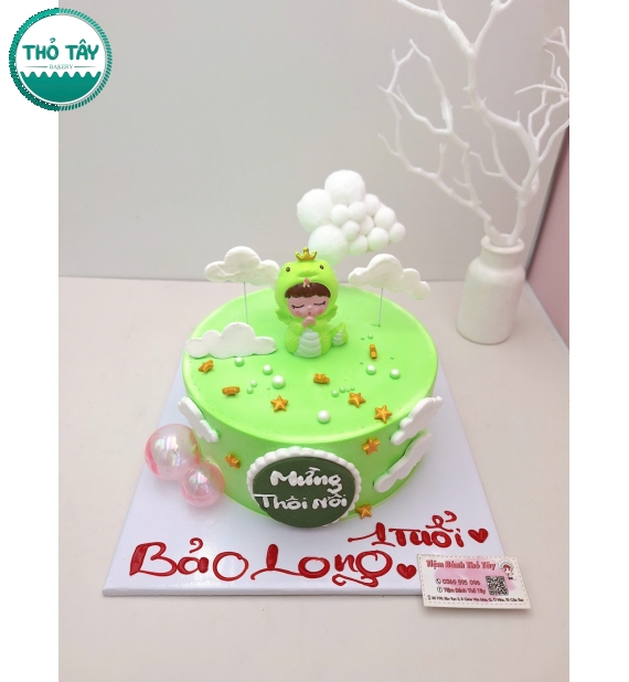 Bánh thôi nôi cho bé mẫu đẹp 2026 tone xanh tuổi tỵ