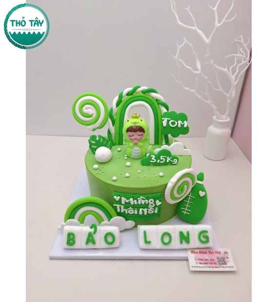 Bánh thôi nôi cho bé mẫu đẹp 2026 tone xanh tuổi tỵ